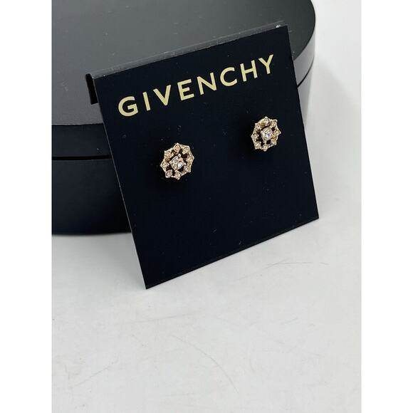 Givenchy Gold Tone Small Round Starburst Stud Pierced Earrings New - Picture 4 of 11